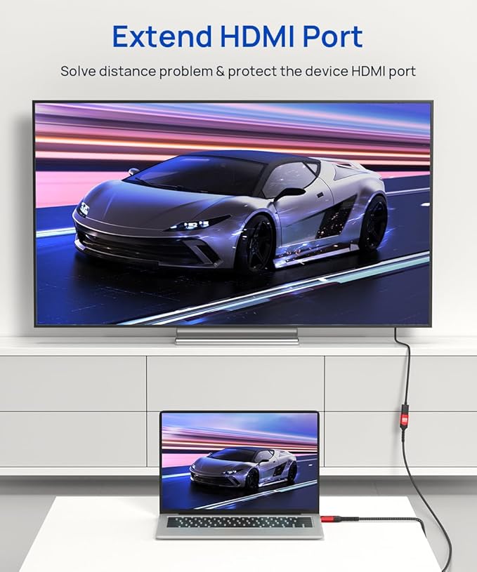 JSAUX HDMI Extension Cable 6FT, 4K 60Hz High Speed HDMI Extender Cord Male to Female Adapter Connector (HDR HDCP 2.2), Compatible with Roku TV Streaming Stick, Bluray Player, HDTV, Laptop, PC - Red