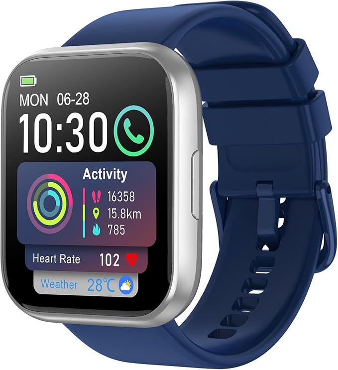 Smart Watch for Men Women, 1.85" HD Fitness Tracker with Bluetooth Calls, 120+ Sport Modes Fitness Watch, Fitness Tracker 24/7 Heart Rate/Sleep Monitor, IP68 Waterproof, for Android/iPhone (Blue)