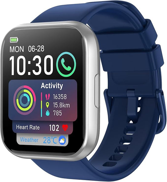 Smart Watch for Men Women, 1.85" HD Fitness Tracker with Bluetooth Calls, 120+ Sport Modes Fitness Watch, Fitness Tracker 24/7 Heart Rate/Sleep Monitor, IP68 Waterproof, for Android/iPhone (Blue)