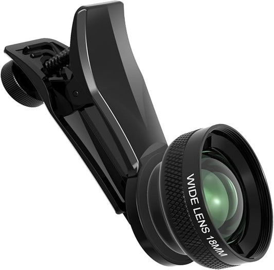 18mm Wide Angle Lens for iPhone Samsung and Android Smartphone, with 17mm Thread Universal Phone Lens Clip and Black Portable Bag