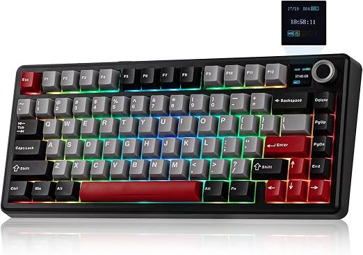 MechLands Aula F75 MAX Wireless Gaming Keyboard with Screen & Knob, 75% Hot Swappable Mechanical Keyboard with Creamy Gasket, RGB Backlits, NKRO for Win/Mac/Linux (Black Red)