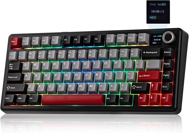 MechLands Aula F75 MAX Wireless Gaming Keyboard with Screen & Knob, 75% Hot Swappable Mechanical Keyboard with Creamy Gasket, RGB Backlits, NKRO for Win/Mac/Linux (Black Red)