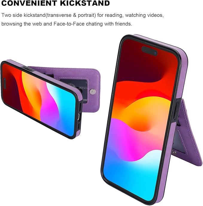KIHUWEY Compatible with 15 Case Wallet with Credit Card Holder, Flip Premium Leather Magnetic Clasp Kickstand Heavy Duty Protective Cover for 15 6.1 Inch (Pruple) Purple
