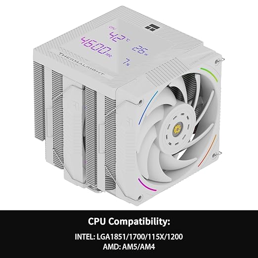 Thermalright Phantom Spirit 120 Digital SNOW CPU Air Cooler, 7 Heat pipes CPU Cooling,Double Tower Cooling,Support for AM4/AM5/Intel lga1700/115X/1200/1851,Magnetic Attraction-Digital Screen Top Cover