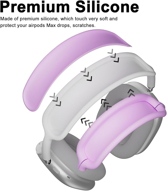 ATUAT for AirPods Max Headphones Case, Protective Silicone Case Cover Skin Accessories Anti-Scratch for Women Men for Apple AirPods Max 2024/2020 (USB-C/Lightning), Light Purple
