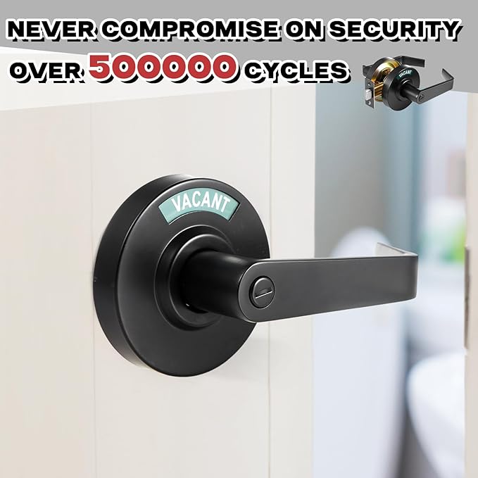 Tandefio 1 Set Vacant Occupied Bathroom Lock, Commercial Door Handle with in-use or Vacancy Occupied Deadbolt, Privacy Indicator Restroom Handle Lock for Restrooms, Satin Chrome (90 mm,Black)