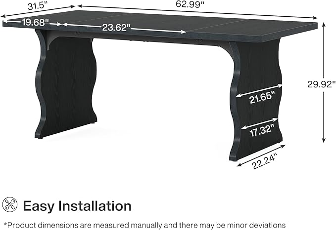Tribesigns 63" Large Desk for Home Office, Spacious Executive Computer Desk with Ample Leg Room, Double PC Gaming Writing Table Study Desk with Sturdy Legs, Black