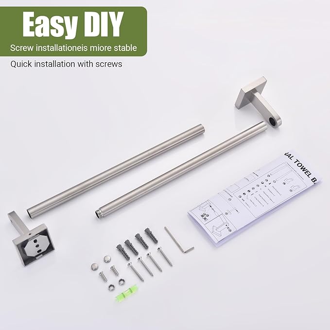 Miyili 24-Inch Durable Brushed Towel Bar, SUS 304 Stainless Steel Wall Mounted Bathroom Towel Holder, Total Length 26.38-Inch