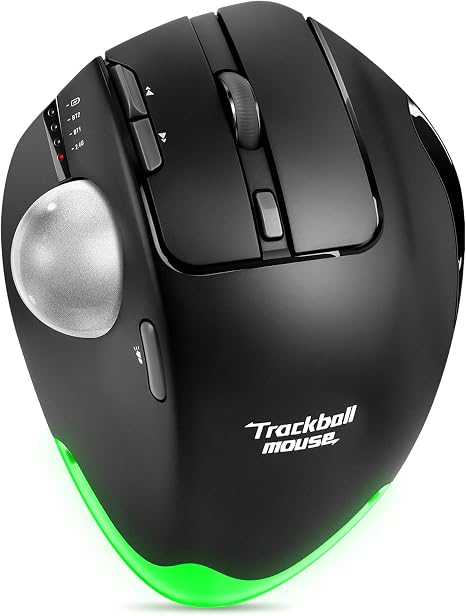 TRELC Wireless Trackball Mouse, Ergonomic Rollerball Mouse with 4800 DPI/7 Programmable Buttons, Thumb Control Mice, Rechargeable Optical Mouse for 3 Devices, for Windows, PC, Laptop, Tablet (Black)