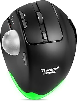 TRELC Wireless Trackball Mouse, Ergonomic Rollerball Mouse with 4800 DPI/7 Programmable Buttons, Thumb Control Mice, Rechargeable Optical Mouse for 3 Devices, for Windows, PC, Laptop, Tablet (Black)