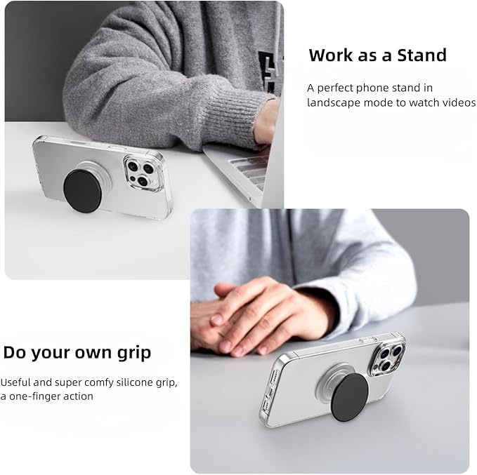 Expandable and Collapsible Phone Grip Stand Holder, Compatible with Kindle, Smartphone Tablet Cell Phone Accessory, Transparent White