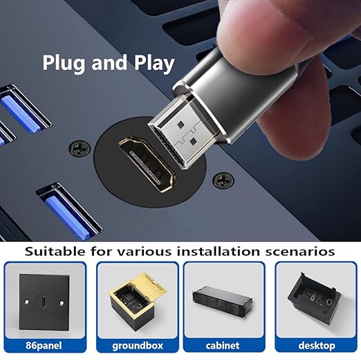 PENGLIN HDMI Panel Mount Extension Cable, HDMI 2.0 Male to Female Adapter Short Extender Cord, Support 4K 3D Compatible with HDTV, Laptop and PC(0.5M/19.69inch)
