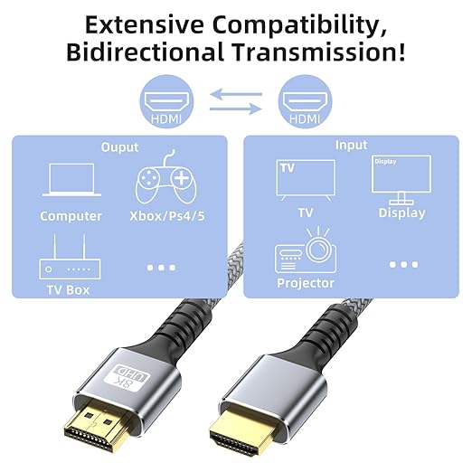 8k Hdmi Cable 10ft High Speed HDMI Cable Woven Rope 8K@60HZ 3D ARC Ethernet HDMI Cord for UHD TV Monitor Laptop Xbox PS4/PS5