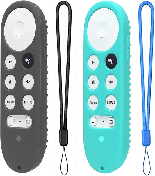 2 Pack Silicone Case for Chromecast with Google TV 2020 Voice Remote Protective Cover for 2020 Chromecast Voice Remote (Dark Gray+Mint)