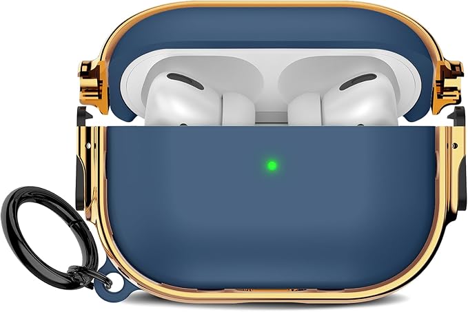 Maxjoy for Cute Airpods Pro 2 case with Safety Lock,Compatible Airpods Pro Case 2nd/1st Gen,Compatible Plating Solid Color AirPods Case Cover for Men Women Girly with Keychain-Blue