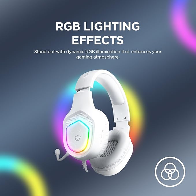 Rampage RM-K90 Wired Gaming Headset with Microphone – RGB Headphones with Mic, 50mm Drivers, Noise-Canceling for PC, PS4, PS5 & Laptop Gaming