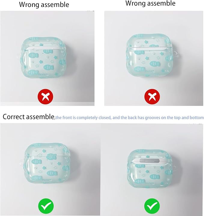 Compatible with AirPods 4 Case Soft TPU with Cleaner Kit Creative Fish Star Keychain Shockproof Cover for Airpods 4th Generation-Water Blue