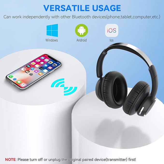 ANSTEN Wireless Headphones for TV with Universally Compatible Transmitter Charging Base, TV Headphone Wireless for Seniors, Bluetooth Headphones No Delay, 35 Hrs Audio Playtime, Plug n Play