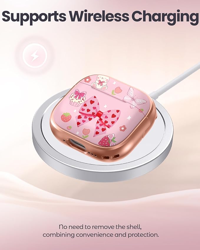 Coralogo for AirPods 4 Case with Safety Lock - Cute Cartoon for Women Girls Fashion Stylish Bow Cake Pattern Design Kawaii Girly Girlish Hard Protective Cover for AirPods 4th Generation 2024