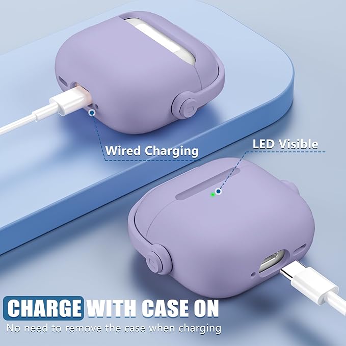 with Safety Lock for Airpods 4 Case, TPU Case for Apple Airpods 4 Case 2024 USB-C with Cleaner Kit, Drop Protection Airpods 4 Case Cover with Lock and Keychain, Fantasy Purple
