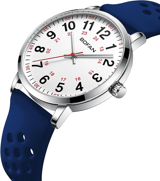 BOFAN Nurse Watch for Medical Professionals,Students,Doctors with Easy to Read Dial,Second Hand and 24 Hour,Soft and Breathable Silicone Band,Water Resistant