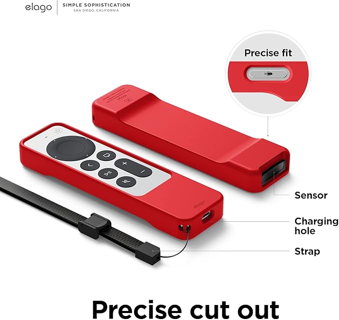 elago R1 Case Compatible with 2022 Apple TV 4K Siri Remote 3rd Gen, Compatible with 2021 Apple TV Siri Remote 2nd Gen- Magnet Technology, Lanyard Included, Full Access to All Functions [Red]