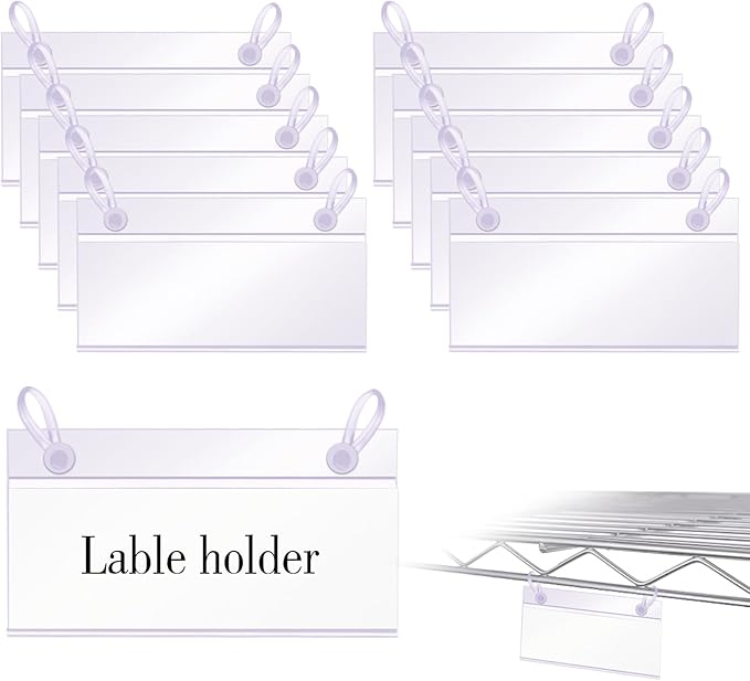 ELEMGULY Basket Label Holders, 40PCS Plastic Basket Label Clips with Easy Button Lock Design, Wire Shelf Label Holder Wire Rack Display Holder Price Sign for Home Market (40pcs Label Paper Included)