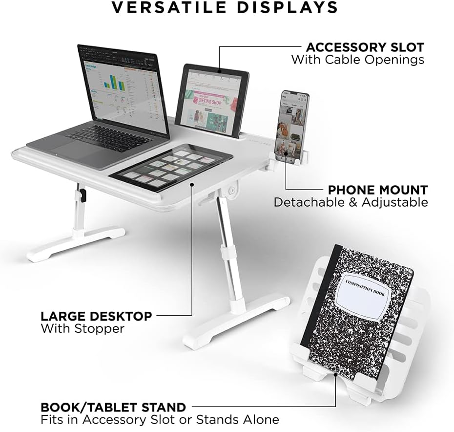 Portable Workstation Lap Desk with Adjustable Height & Tilt – White