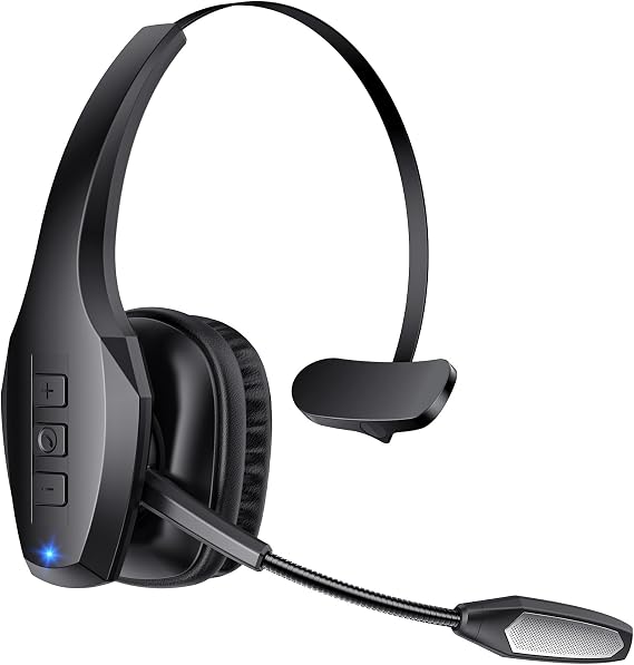 Trucker Bluetooth Headset, Wireless Headset with Mic, Bluetooth Headsets with Dual Noise Cancelling Microphone & Mute Button, 55Hrs Working Time PC Headsets for Cell Phones, Computer, Truck Driver