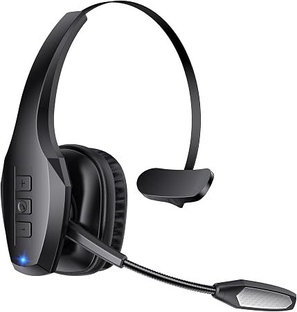 Trucker Bluetooth Headset, Wireless Headset with Mic, Bluetooth Headsets with Dual Noise Cancelling Microphone & Mute Button, 55Hrs Working Time PC Headsets for Cell Phones, Computer, Truck Driver