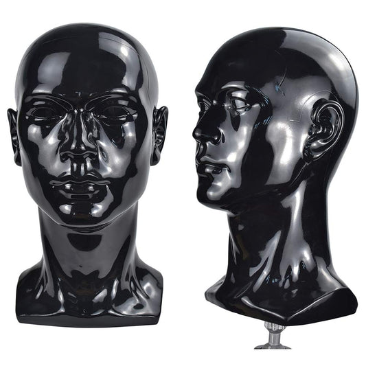 PVC Bright Black Mannequin Head Professional Cosmetology Male Mannequin Head Display Head Stand for Wigs Head for Display Wigs Hair Glases Hat Headset Display Stand(L30-Bright Black)