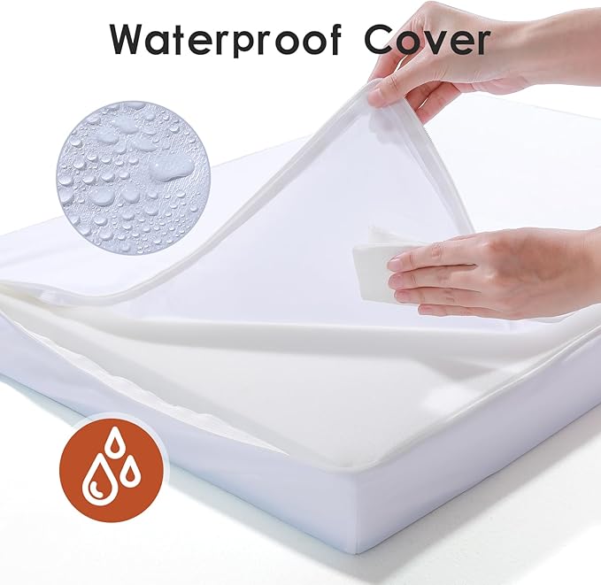 Orthopedic Memory Foam Dog Bed, Removable Washable Microsuede Cover, TPU Waterproof Liner, Nonskid Bottom, for Indoor, Outdoor, Crate ＆ Car Use, 35x23x6 Inches, Khaki