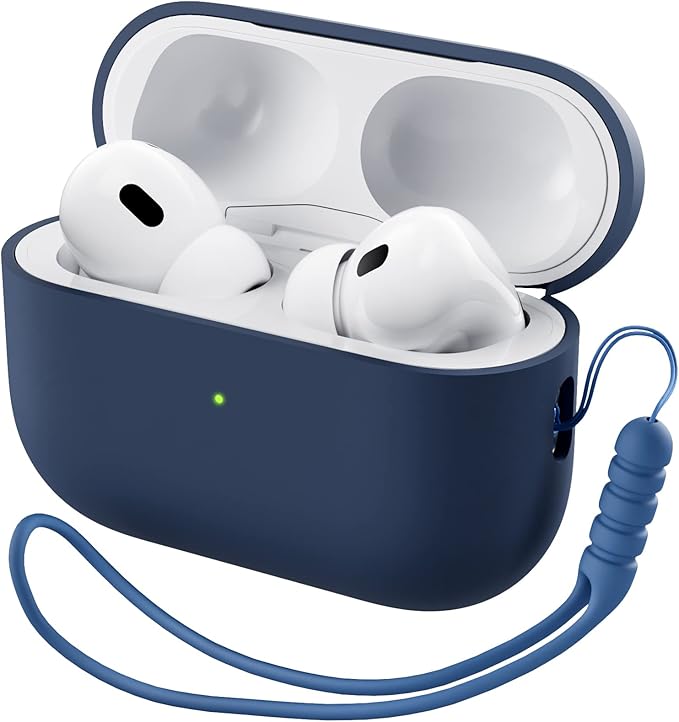 ORNARTO Compatible with AirPods Pro 2 Case 2022, Full Protective Hybrid Silicone for AirPods Pro 2nd Generation Case, Front LED Visible Skin Cover-Dark Blue