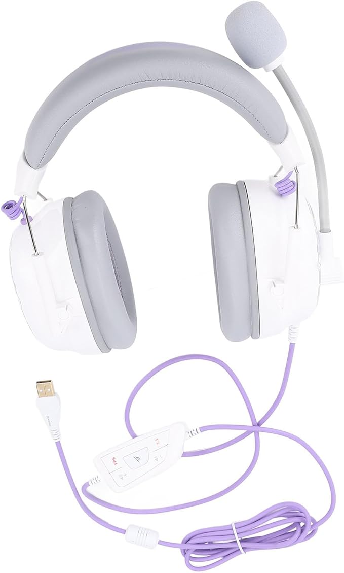 Bewinner Wired USB Gaming Headset with 50mm Drivers 7.1 Surround Sound Custom Sound Effects Software Noise Reduction Mic for PC Series X S (White)