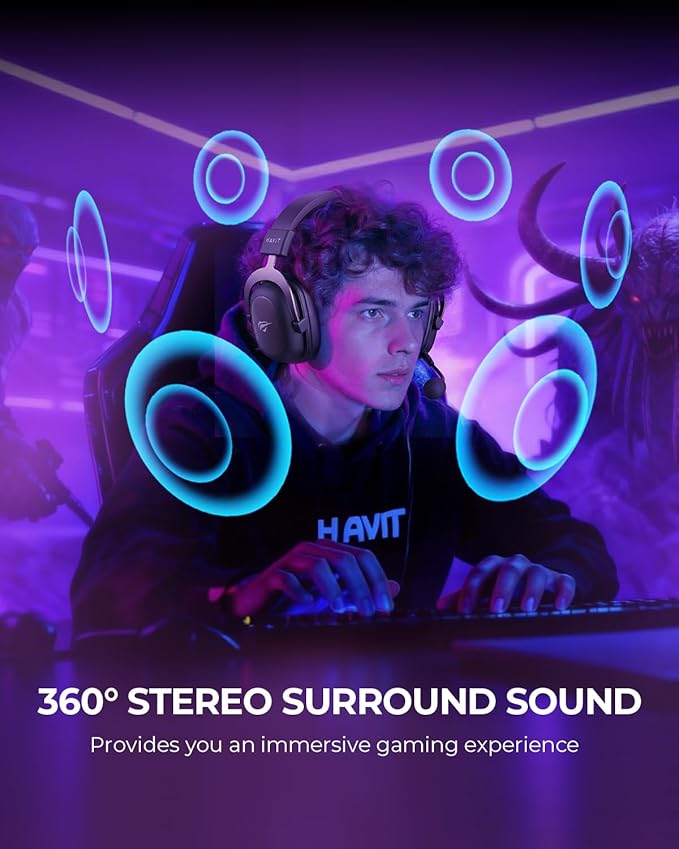 havit H2002d Gaming Headsets for PS4,PC, 53MM Drivers Surround Sound PS5 Headset with Mic Gaming Headphones with Mic Durable Aluminum Frame Valentines Gifts for Men