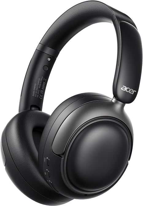 Acer OHR703 Adaptive Noise Cancelling Bluetooth Headphones, Over Ear, Black