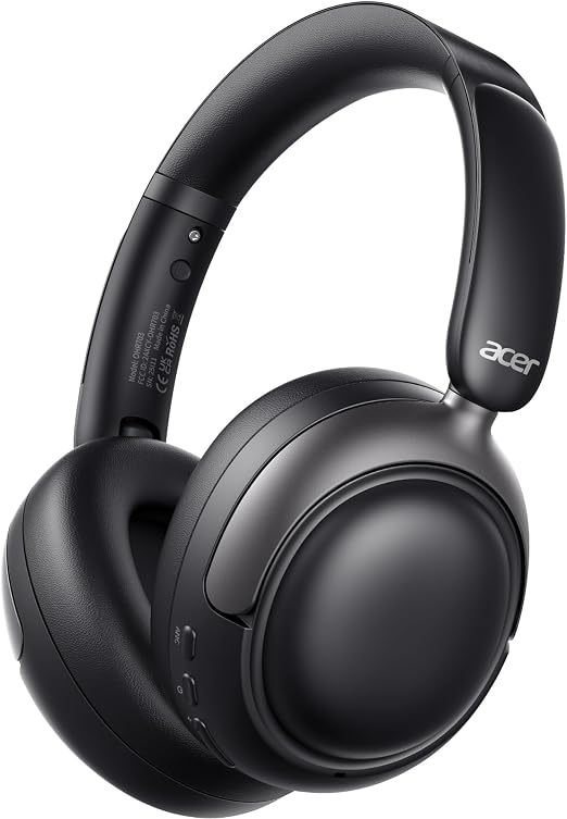 Acer OHR703 Adaptive Noise Cancelling Bluetooth Headphones, Over Ear, Black
