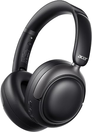 Acer OHR703 Adaptive Noise Cancelling Bluetooth Headphones, Over Ear, Black