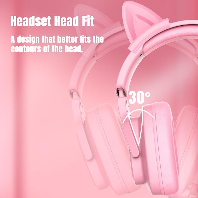 Gaming Headset for PC/PS4/PS5/Xbox One/Switch, Stereo Surround Sound Gaming Headphones with Noise Canceling Flexible Mic, Computer Headset with 3.5mm Jack & RGB Light (PinkCat)