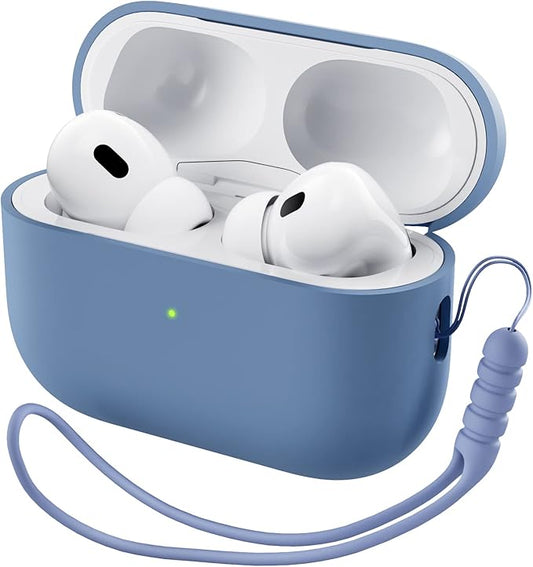 ORNARTO Compatible with AirPods Pro 2 Case 2022, Full Protective Hybrid Silicone for AirPods Pro 2nd Generation Case, Front LED Visible Skin Cover-Blue