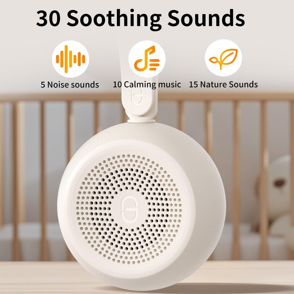 White Noise Sound Machine – 30 Sounds, 12 Night Light Colors, Rechargeable & Portable