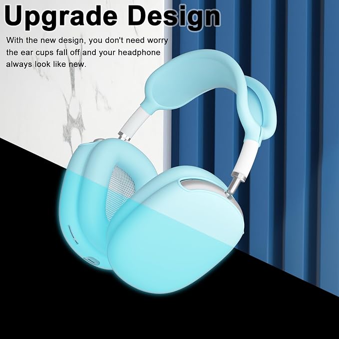 ATUAT for AirPods Max Headphones Case, Protective Silicone Case Cover Skin Accessories Anti-Scratch for Women Men for Apple AirPods Max 2024/2020 (USB-C/Lightning), Fluorescent Blue