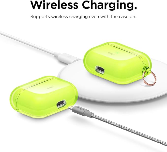 elago Compatible with AirPods Pro Case Clear - High Rating, TPU Transparent Shockproof, Protective Case Cover with Keychain, Gel Tape Included, Wireless Charging [Neon Yellow]