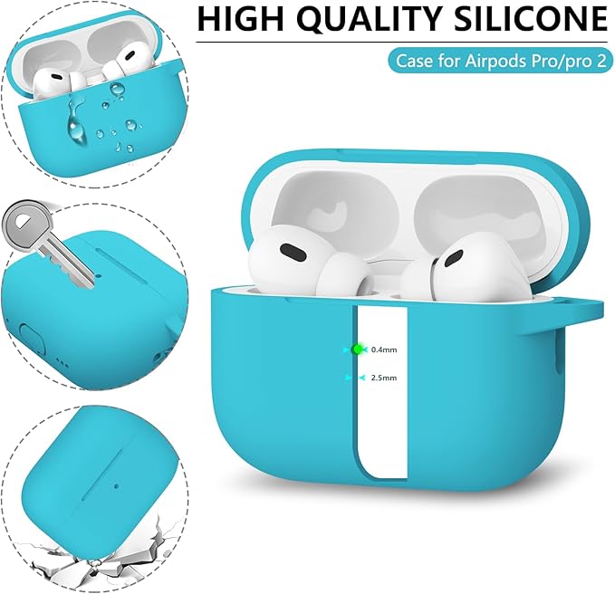 Ljusmicker for AirPods Pro Case Cover with Cleaner Kit,Soft Silicone Protective Cases for Apple AirPod Pro 2nd/1st Generation Case for Women Men,AirPods Pro 2 Case Accessories with Keychain-Sea Blue