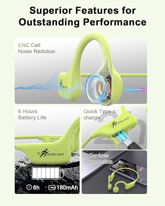 SANOTO Bone Conduction Headphones Wireless Open Ear Headphones, Lightweight Bone Conduction Earbuds IPX5 Waterproof Sport Bluetooth Earphones for Running Cycling Workout