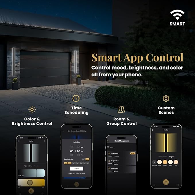 𝗠𝗢𝗗 𝗟𝗜𝗚𝗛𝗧𝗜𝗡𝗚 Waterproof Outdoor Wall Light with Smart Home App, Wi-Fi/Bluetooth, Adjust 3000K-6000K & Brightness, LED Long Porch Lights with App Control, 1-Pack (31" | Smart Home)
