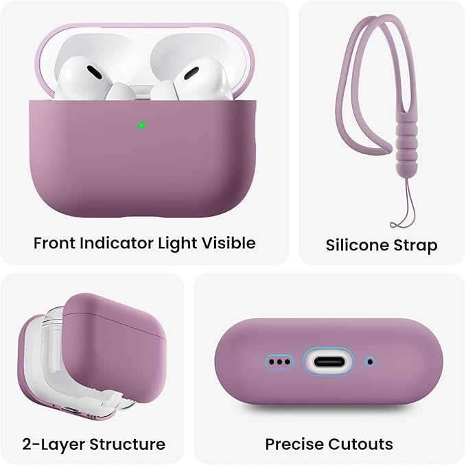 ORNARTO Compatible with AirPods Pro 3 Case 2025, Full Protective Hybrid Silicone for AirPods Pro 3rd Generation Case, Front LED Visible Skin Cover-Lilac Purple
