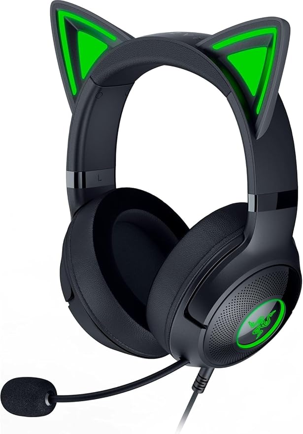 Razer Kraken Kitty V2 USB Wired RGB Headset: Chroma Kitty Ears - Stream Reactive Lighting - HyperClear Cardioid Mic - Triforce 40 mm Drivers - 7.1 Surround Sound - Classic Black (Renewed)