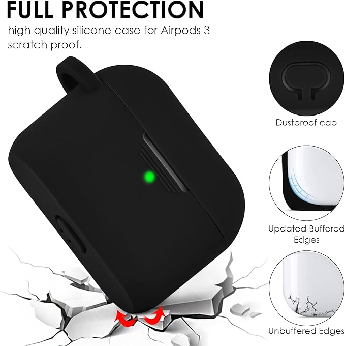 Filoto Silicone Case for Airpods 3 (2021) with Bracelet Keychain, Cute Protective Case for Apple Air Pod 3 Wireless Charging, Black