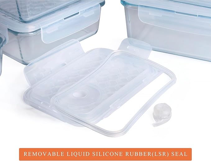 Borosilicate Tempered Glass Food Storage Containers with Lids, [10 Pack] Airtight Lunch Containers. Microwave, Oven, Freezer and Dishwasher Safe.